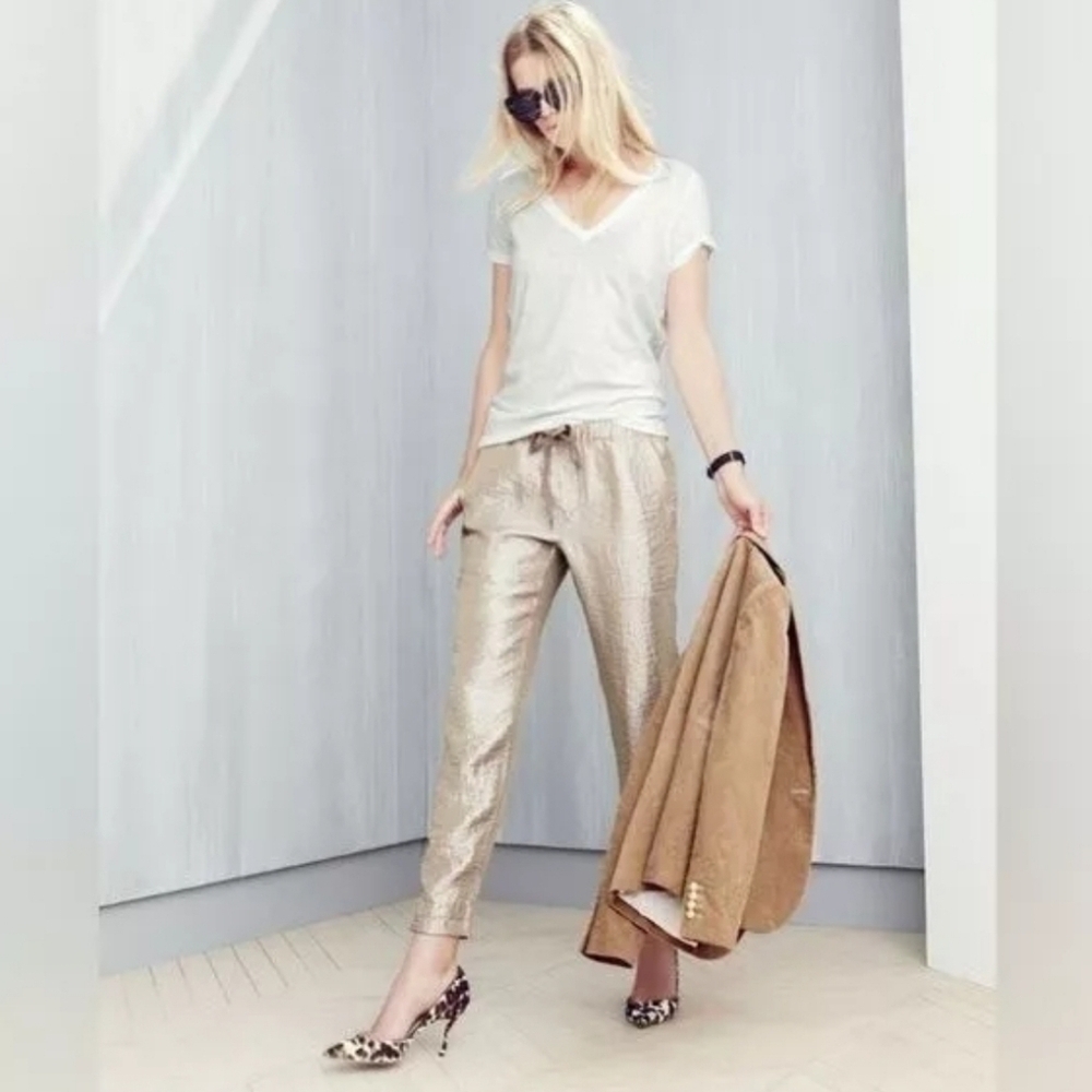 J. Crew Gold Metallic Joggers Pants Size 10 Party Festive Holiday